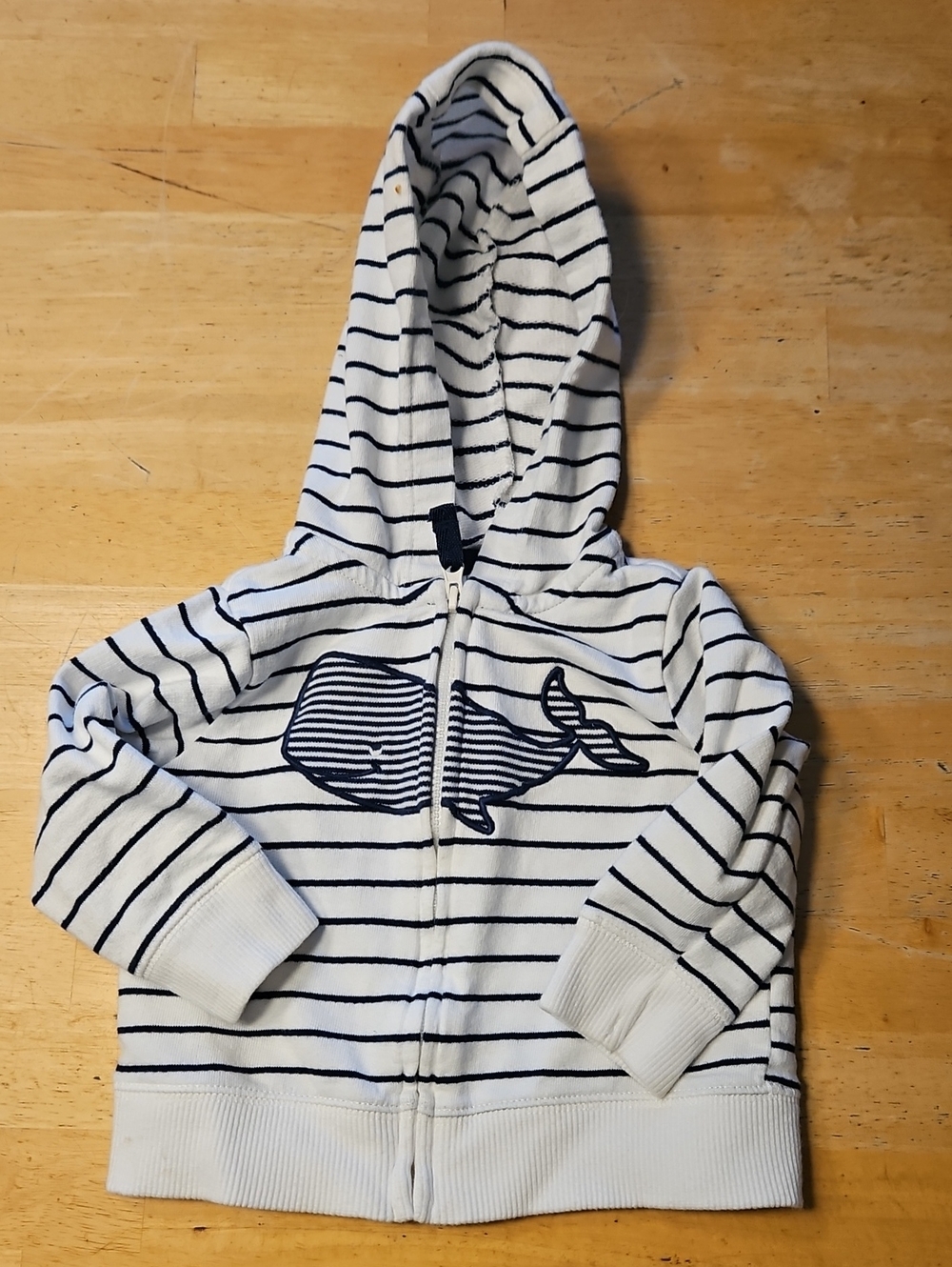Carter's White & Navy Striped Whale Zip Hoodie